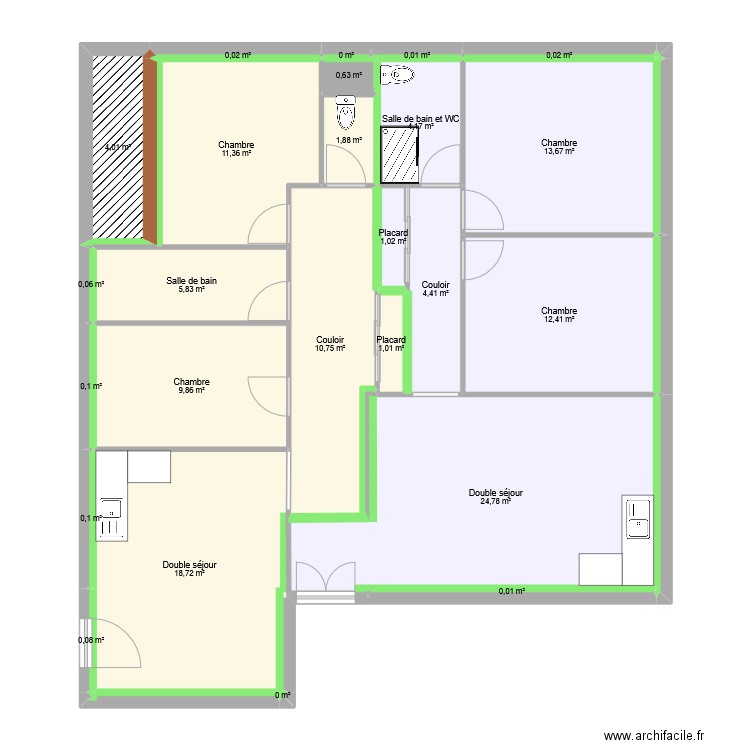 BATAILLE projet V1. Plan de 26 pièces et 125 m2