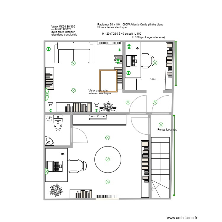 Salon et bureau 1 fenêtre (définitif). Plan de 4 pièces et 37 m2