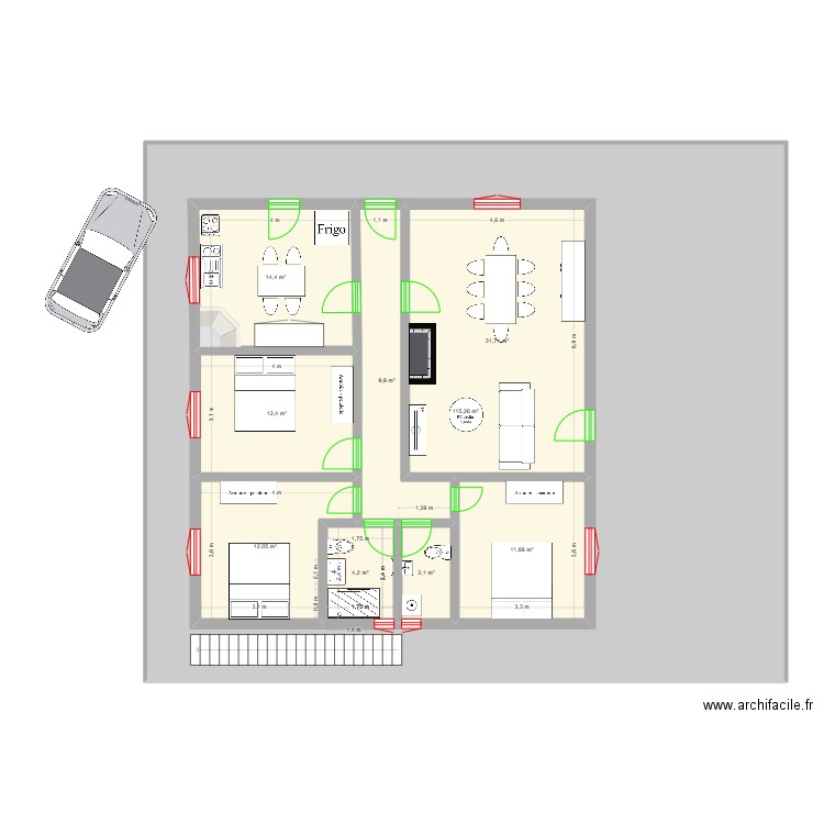 Paradamonte. Plan de 9 pièces et 333 m2