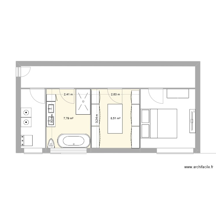 idée 3 buanderie. Plan de 2 pièces et 16 m2