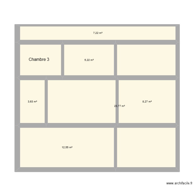 ttttt. Plan de 7 pièces et 65 m2