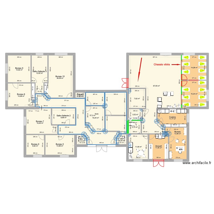 Plan crèche ajout de cloisons. Plan de 23 pièces et 351 m2