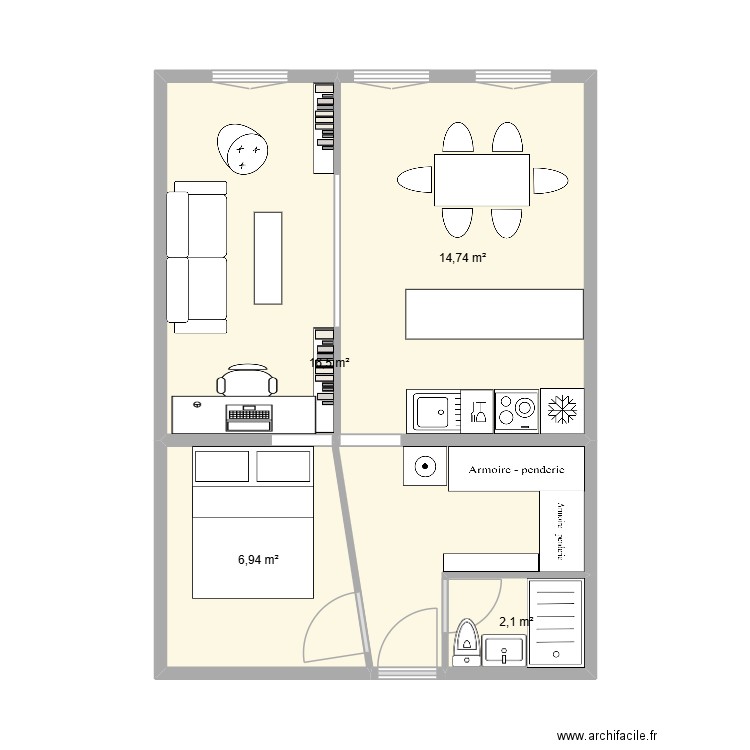 Mathieu et Anicia v2. Plan de 4 pièces et 40 m2
