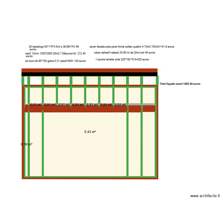 extension facade ouest. Plan de 31 pièces et 47 m2
