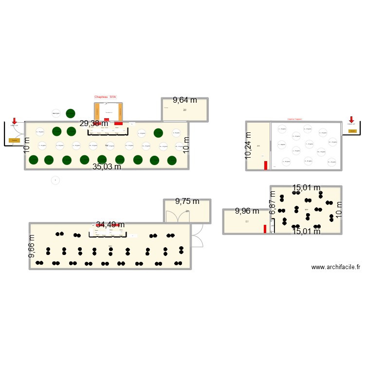 Chapiteau Réception vip - 250 personnes. Plan de 1 pièce et 350 m2