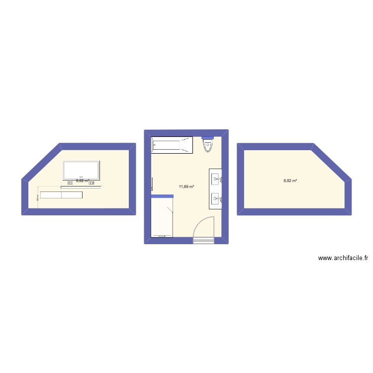 Projet Evrard. Plan de 3 pièces et 29 m2