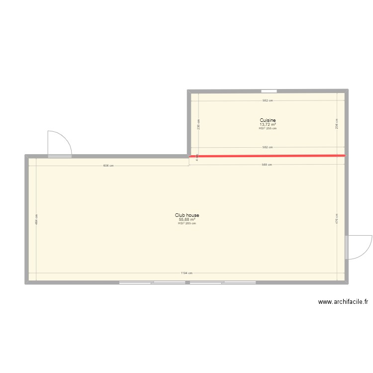 Marseillans Rugby Club. Plan de 2 pièces et 69 m2