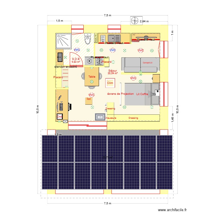 Petite maison Conten. Plan de 3 pièces et 58 m2