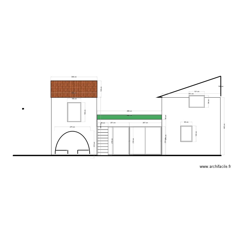 plan coupe façade avec extension 1. Plan de 0 pièce et 0 m2