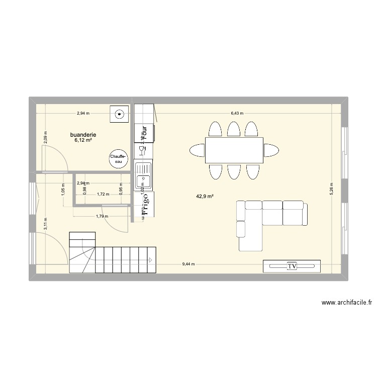 labrede rdc. Plan de 2 pièces et 49 m2