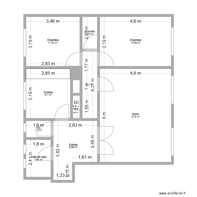 Mamie. Plan de 12 pièces et 84 m2