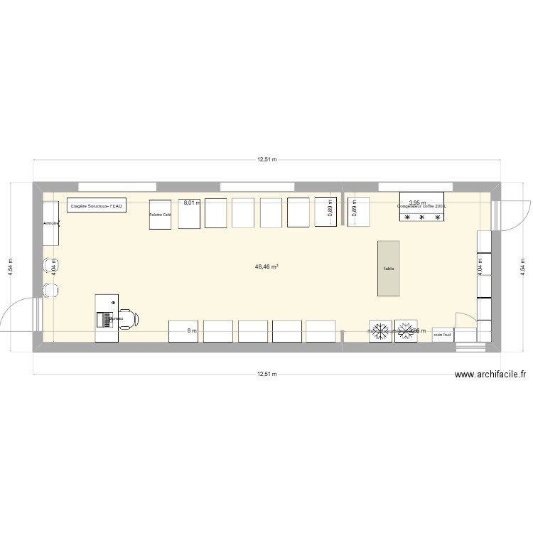 FBP. Plan de 1 pièce et 48 m2