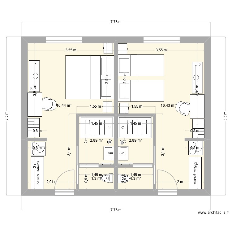 chambre essaie 3. Plan de 6 pièces et 41 m2