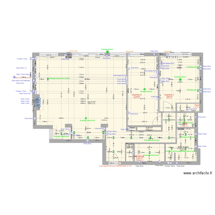 Roy Cuisine. Plan de 12 pièces et 92 m2