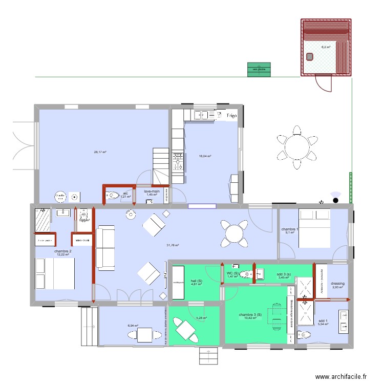 projet 4 ECO + traversant  Allemagne. Plan de 17 pièces et 148 m2