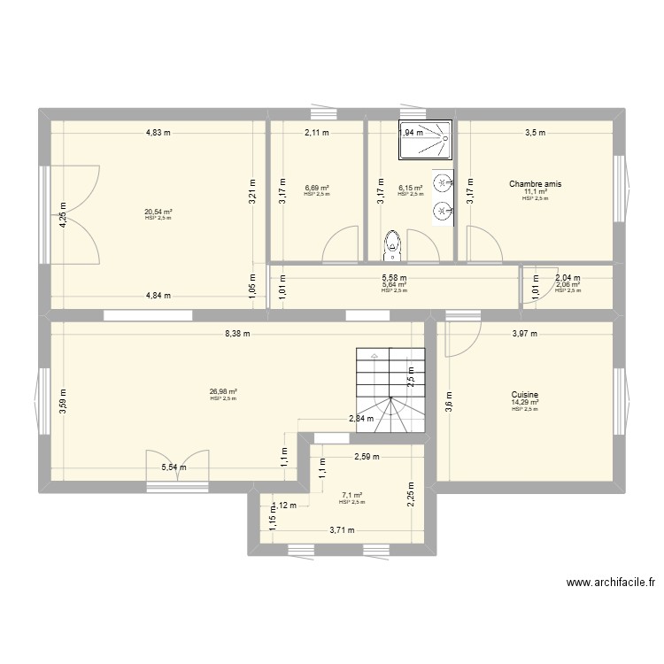 RDC. Plan de 9 pièces et 101 m2