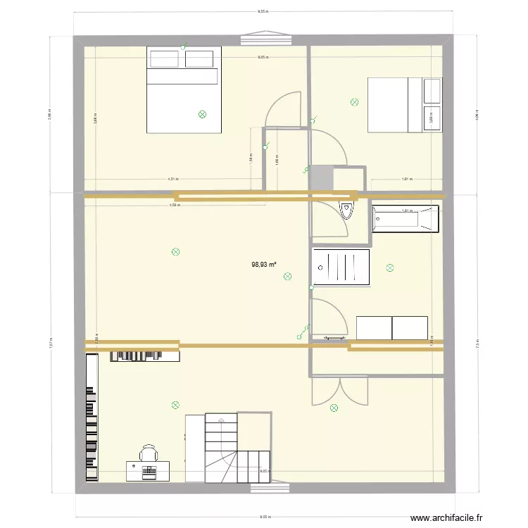 etage  sdb reduite. Plan de 1 pièce et 99 m²