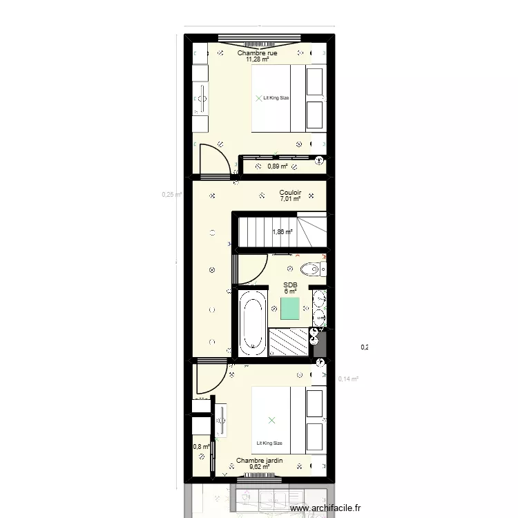 Maison toit plat vraies mesures V7. Plan de 