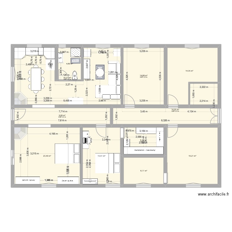 etage nous. Plan de 11 pièces et 159 m2