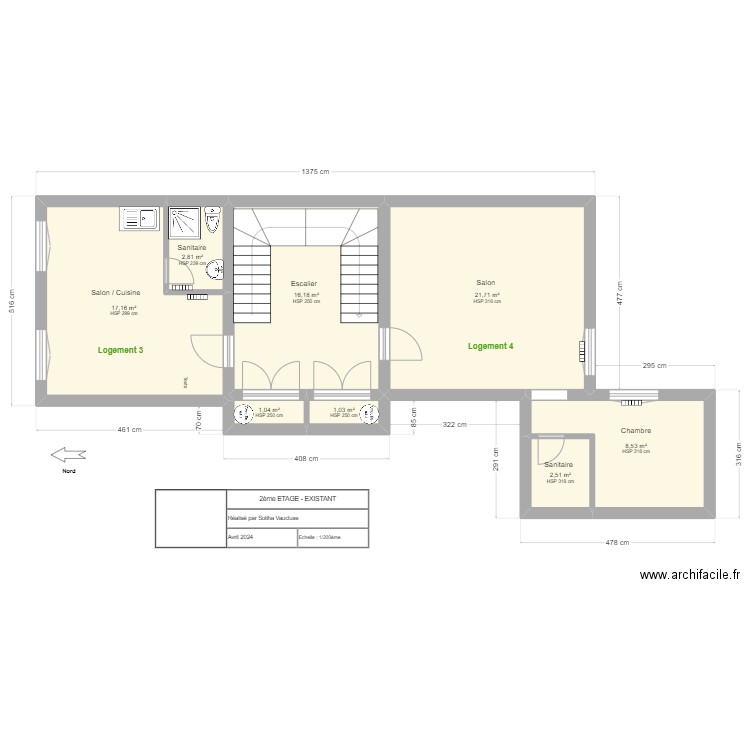 APT - R+2. Plan de 8 pièces et 71 m2