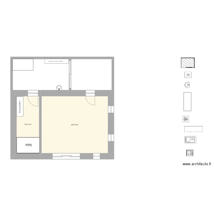 projet-Sechoir. Plan de 2 pièces et 39 m2
