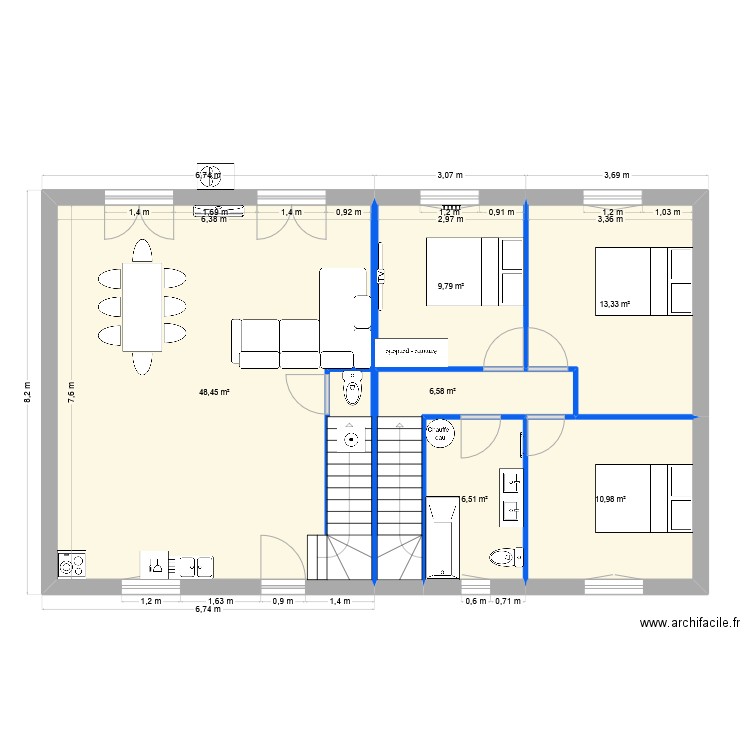 warnet bat 1 et 3. Plan de 6 pièces et 96 m2