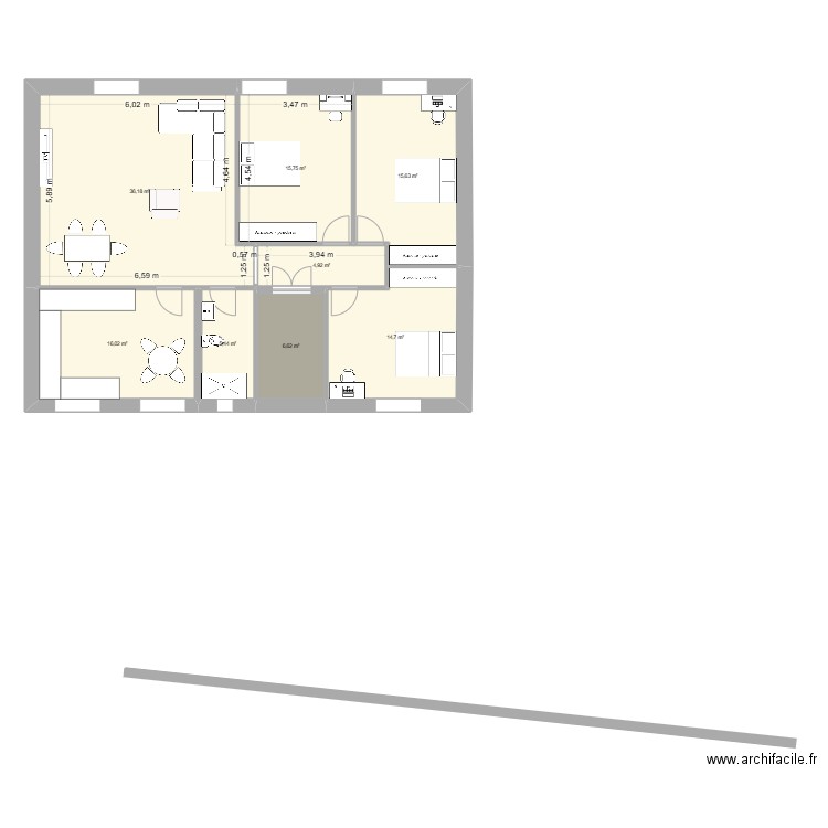 COLONEL FABIEN Réhab. Plan de 8 pièces et 115 m2