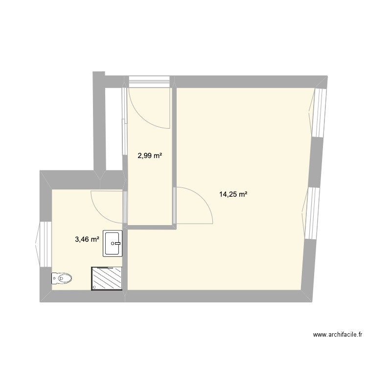 Republique. Plan de 3 pièces et 21 m2
