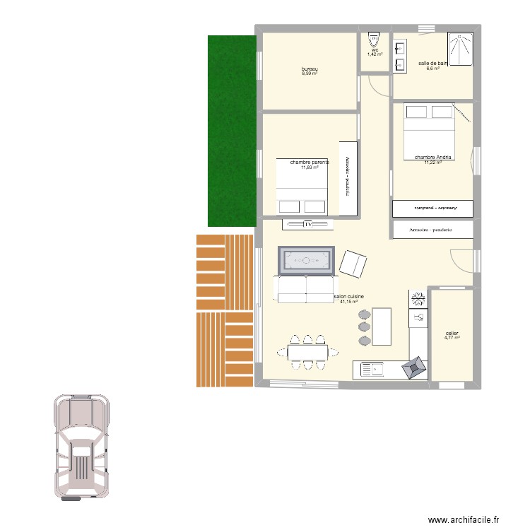 plan maison 85m2. Plan de 7 pièces et 86 m2