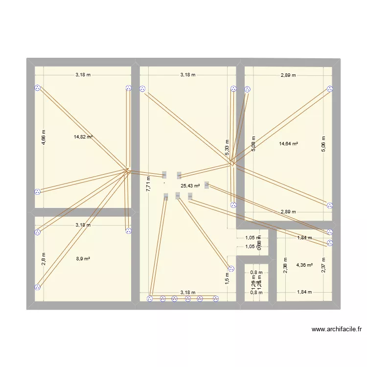 prises &eacute;lectriques. Plan de 6  et 69 m²