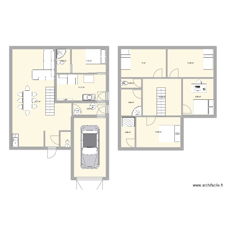 MAISON. Plan de 14 pièces et 148 m2