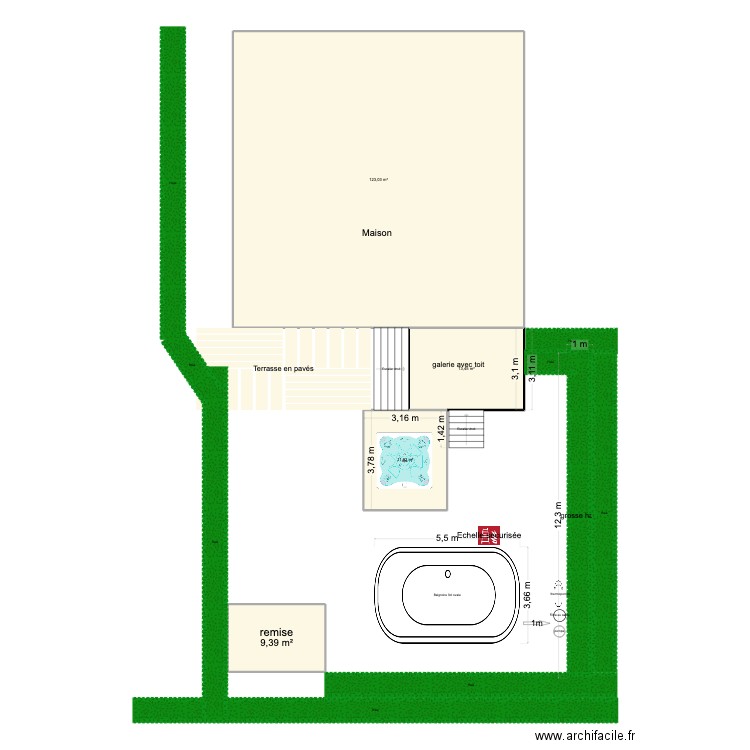 implantation piscine 2. Plan de 4 pièces et 158 m2