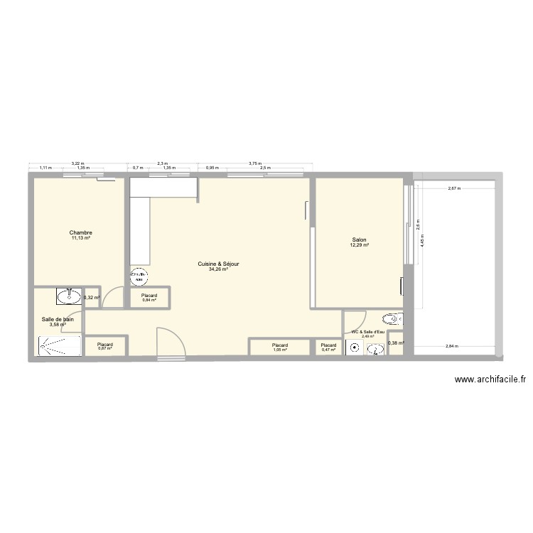 Caen. Plan de 11 pièces et 68 m2