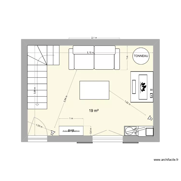 Sejour Cuisine. Plan de 1 et 42 m² Sejour Cuisine. Plan de 1 et 42 m²