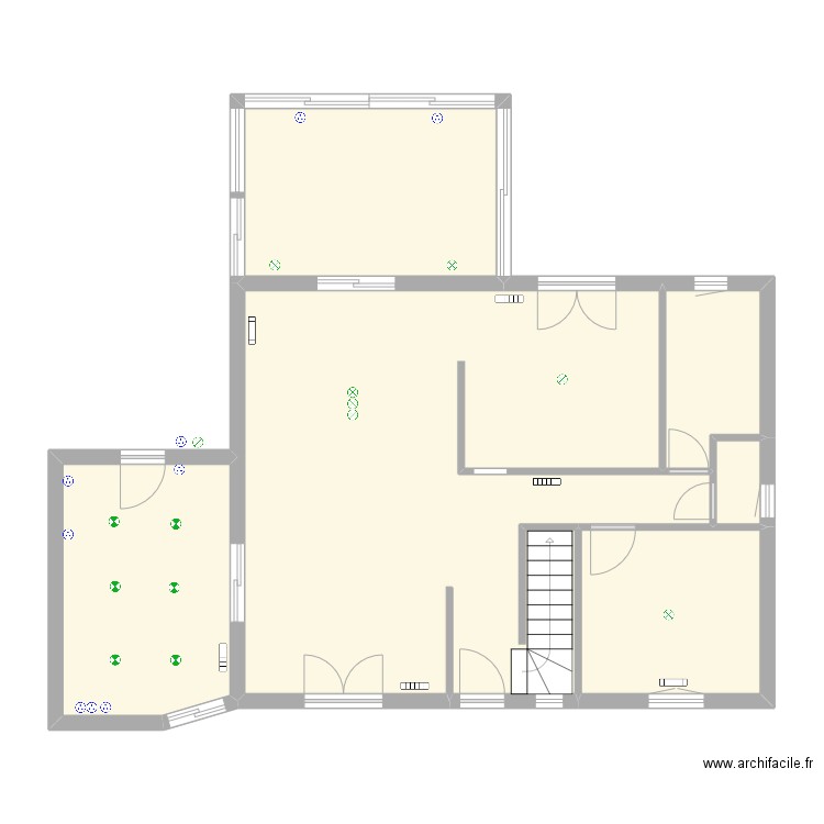 Maison - rdc. Plan de 6 pièces et 91 m2