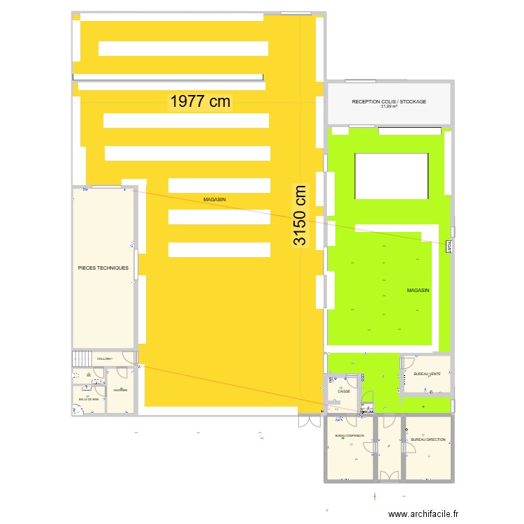 Magasin électricité. Plan de 14 pièces et 895 m2