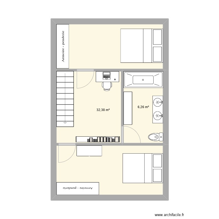 étage 2. Plan de 2 pièces et 39 m2