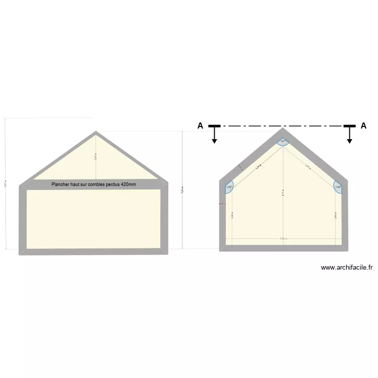 Coupe juillet 2026. Plan de 3 et 41 m² Coupe juillet 2026. Plan de 3 et 41 m²