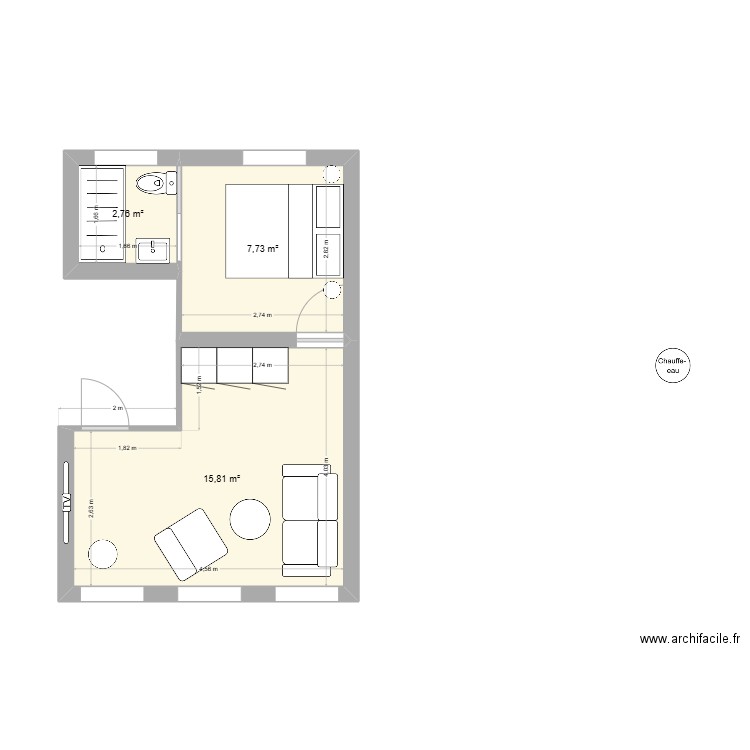 Bosquet. Plan de 3 pièces et 26 m2