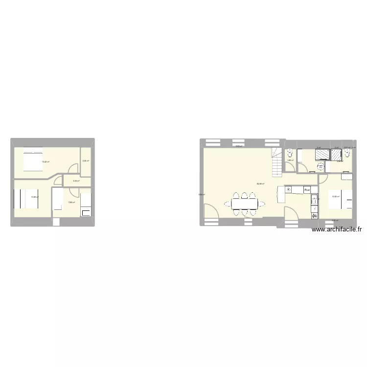 gite 2. Plan de 17  et 107 m²
