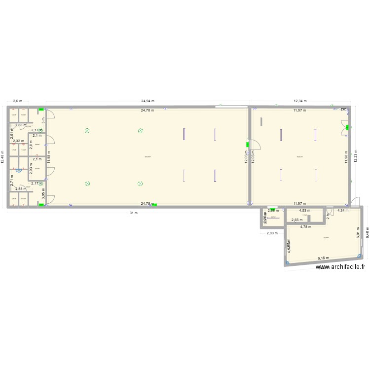 Yana CrossFit test acceuil. Plan de 15 pièces et 552 m2