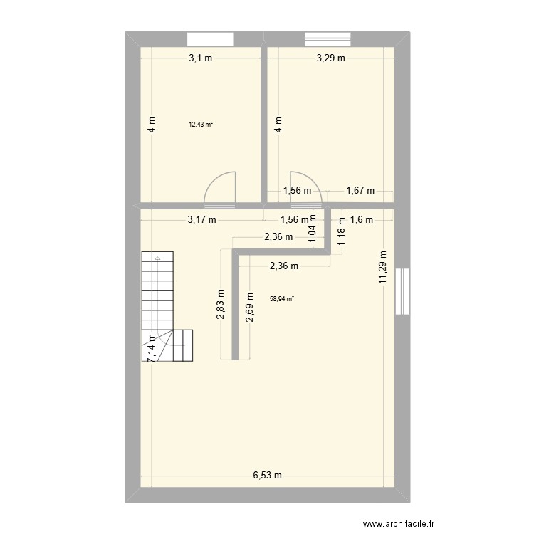 TEST 1. Plan de 2 pièces et 71 m2