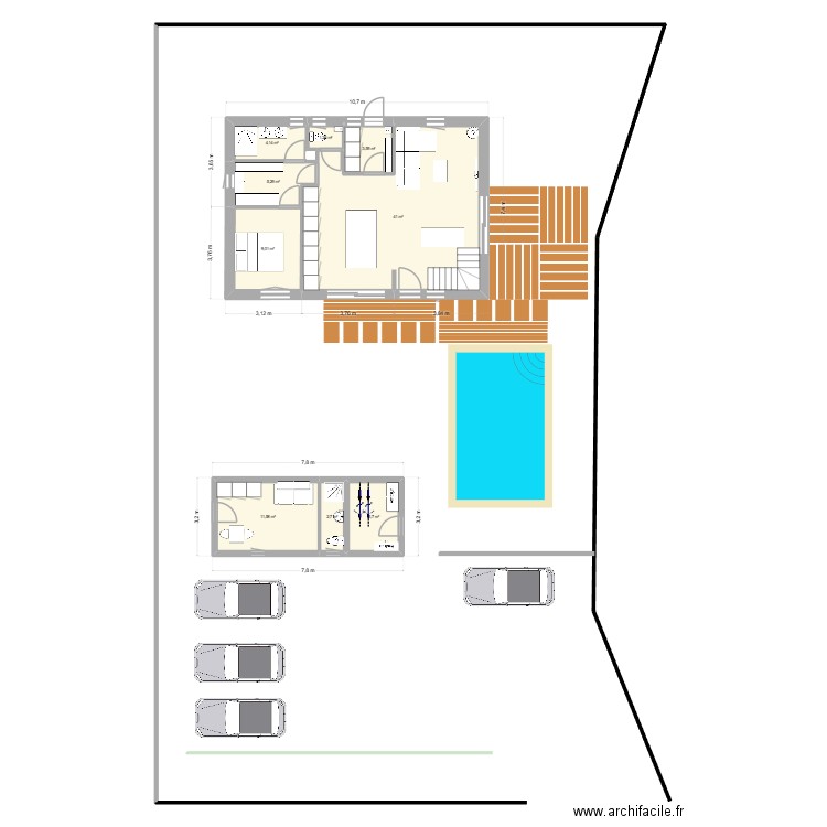 05-10 au fond 40m2 + studio dev à  gauche. Plan de 18 pièces et 242 m2