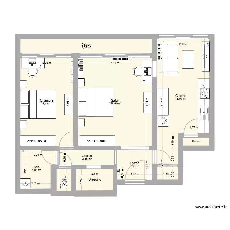 Appart titouan et josette avec meubles T3. Plan de 10  et 74 m²