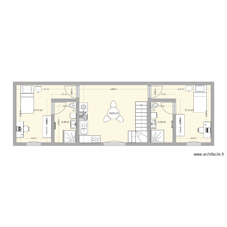 kot. Plan de 5 pièces et 49 m2