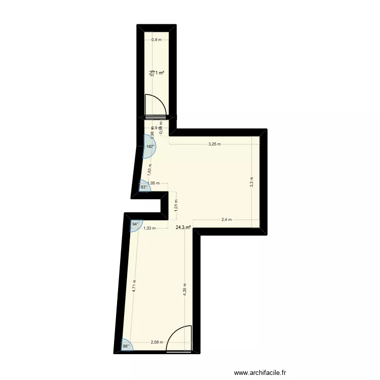 ceramique. Plan de 2  et 27 m²