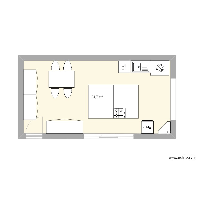 cuisine. Plan de 1 pièce et 25 m2