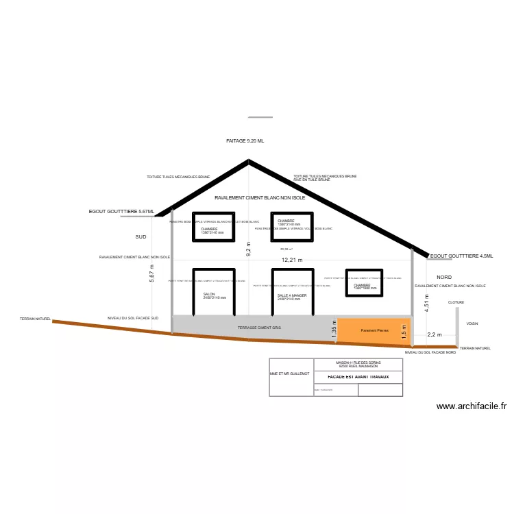 SORIN FACADE EST AVANT TRAVAUX 2. Plan de 8  et 92 m²