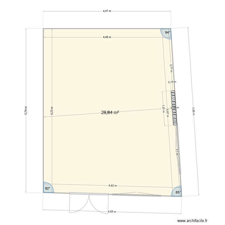 Salon. Plan de 1 pièce et 27 m2