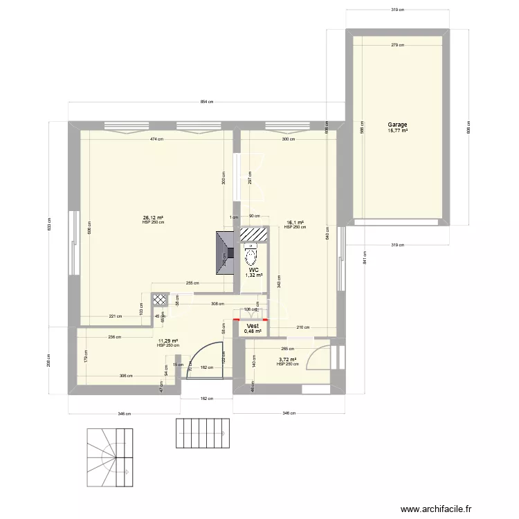 RDC+garageV3. Plan de 18  et 132 m²
